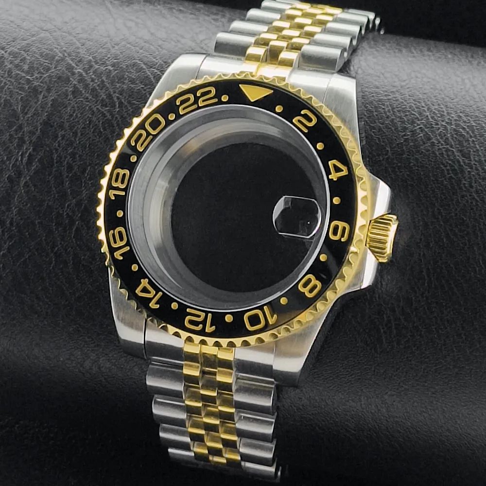 Premium GMT Watch Case with Bidirectional Sapphire Bezel and Slide Buck, 40MM, 5Bar Water Resistance
