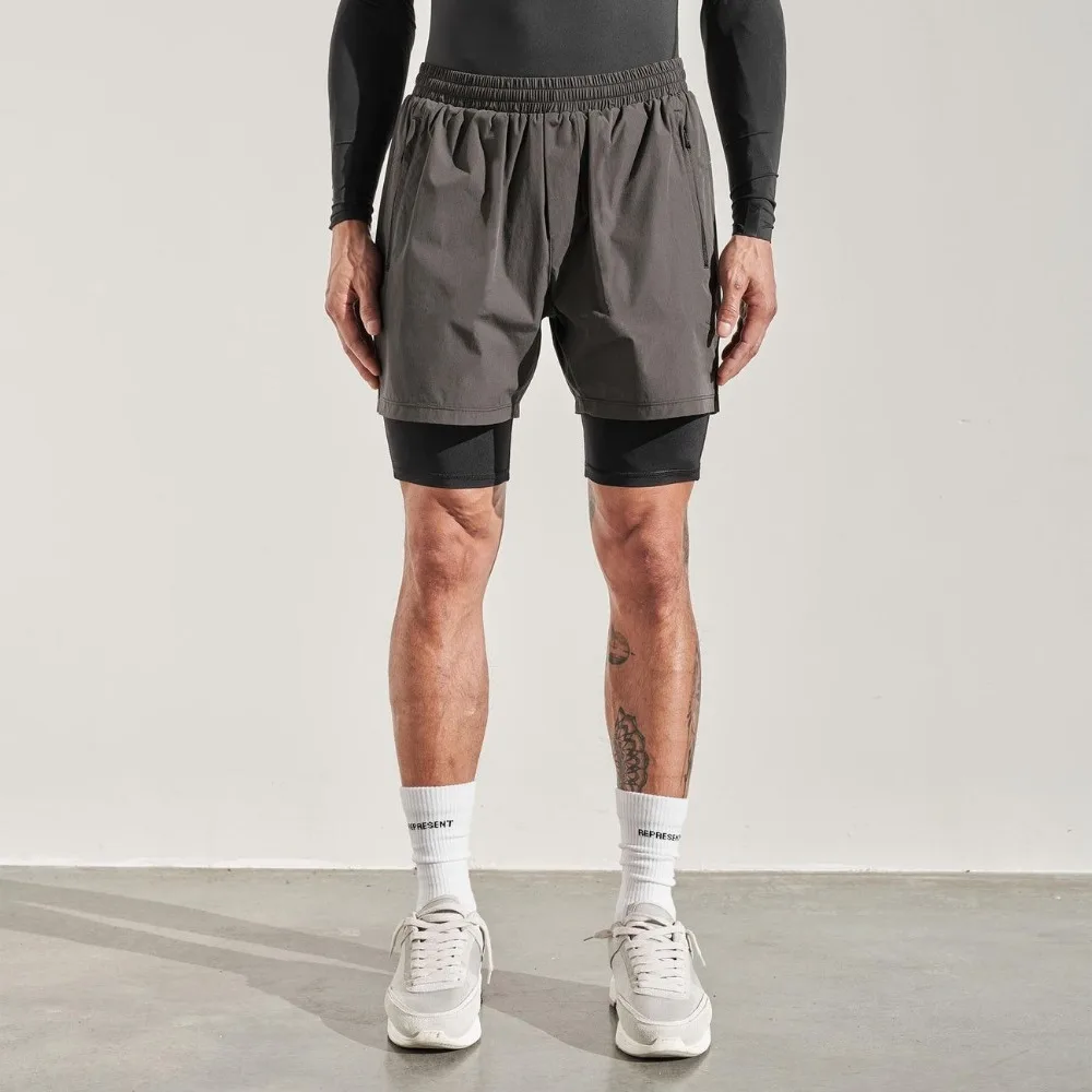 Invisible Open Crotch Outdoor Sex Basketball Shorts Men's Double Layer 2-in-1 Shorts Running Training Stretch Fitness Sweatpants 5