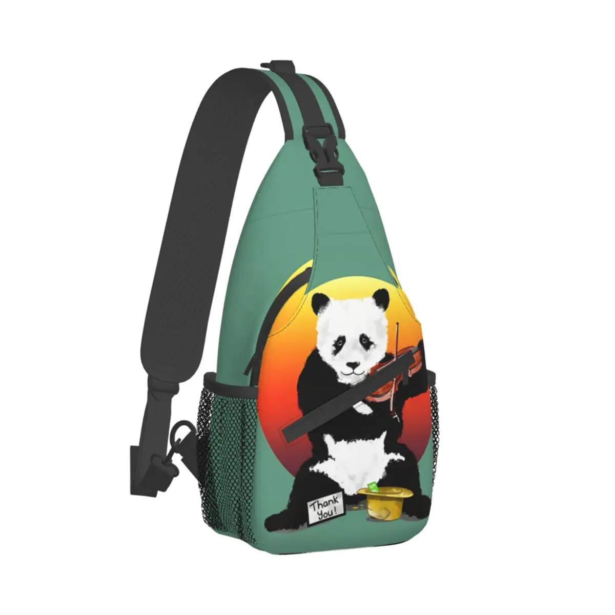 

Panda Bear Playing A Violin Crossbody Chest Bags Instruments Pockets Travel Pack Messenger Sports Teens Shoulder Bag Unisex