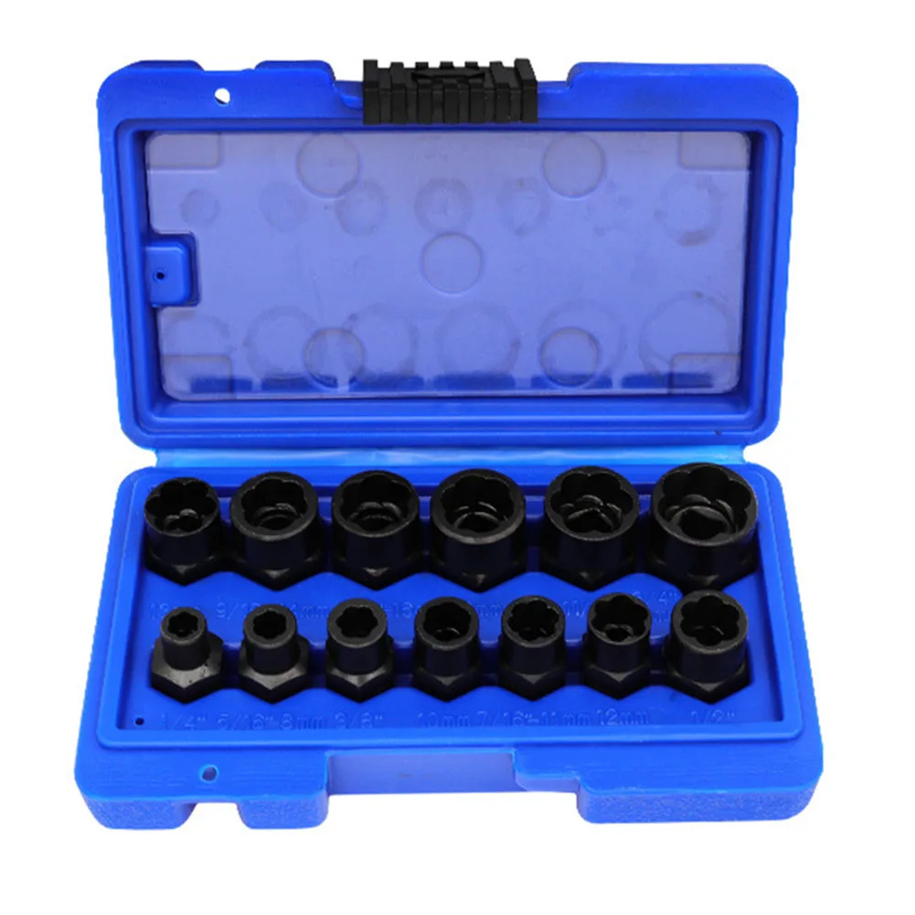 

13 PCS Impact Bolt And Nut Remover Set Screw Sleeve Non-Slip Damaged Nut Bolt Removal Extractor Socket Tool Car Repair Tools