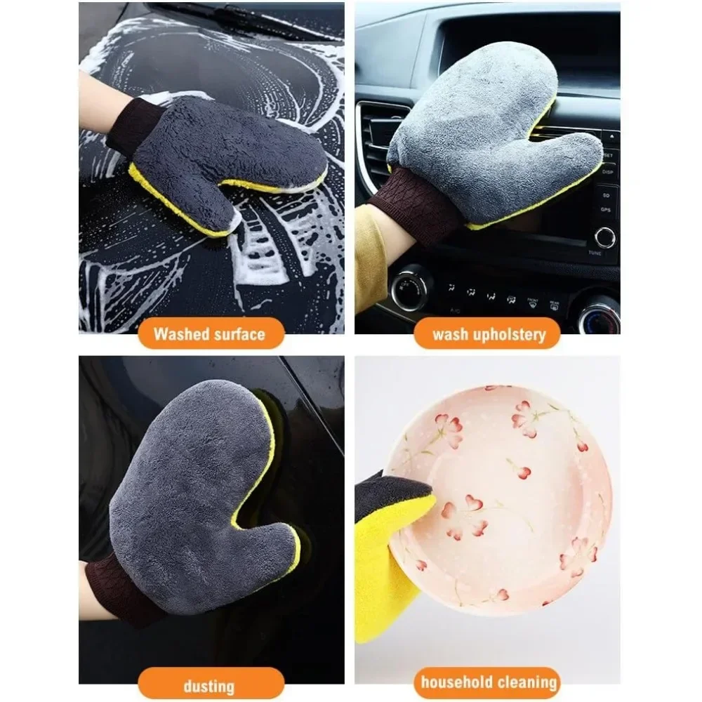 2PCs Car Wash Mitt Ultra Absorbent Microfiber Wash Mitt Double Sided Car Glove Interior Exterior Cleaning Gloves