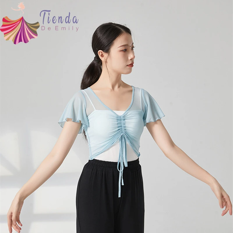 Costume da danza classica per donna, abito sari a maniche corte con volant, coulisse, garza, maglia, performance, abiti da allenamento per balletto