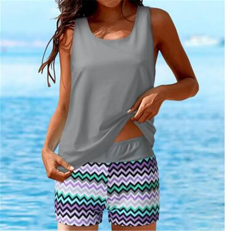 2023Women Tankini Swimsuits Printed 3 Piece Bathing Suits Swim Tank Top With Boy Shorts Swimwear
