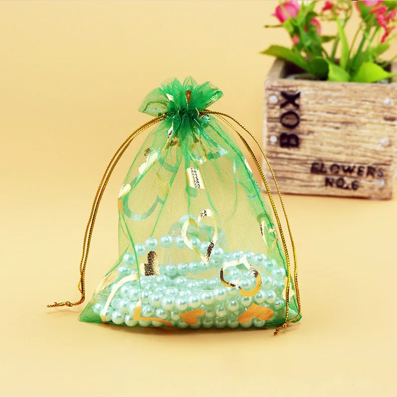 

Hot Sale 100 pcs/ lot Christmas Drawable Organza Bags the new year Wedding Gift Bags Jewelry Pouches Small Candy Bags (15x20cm)