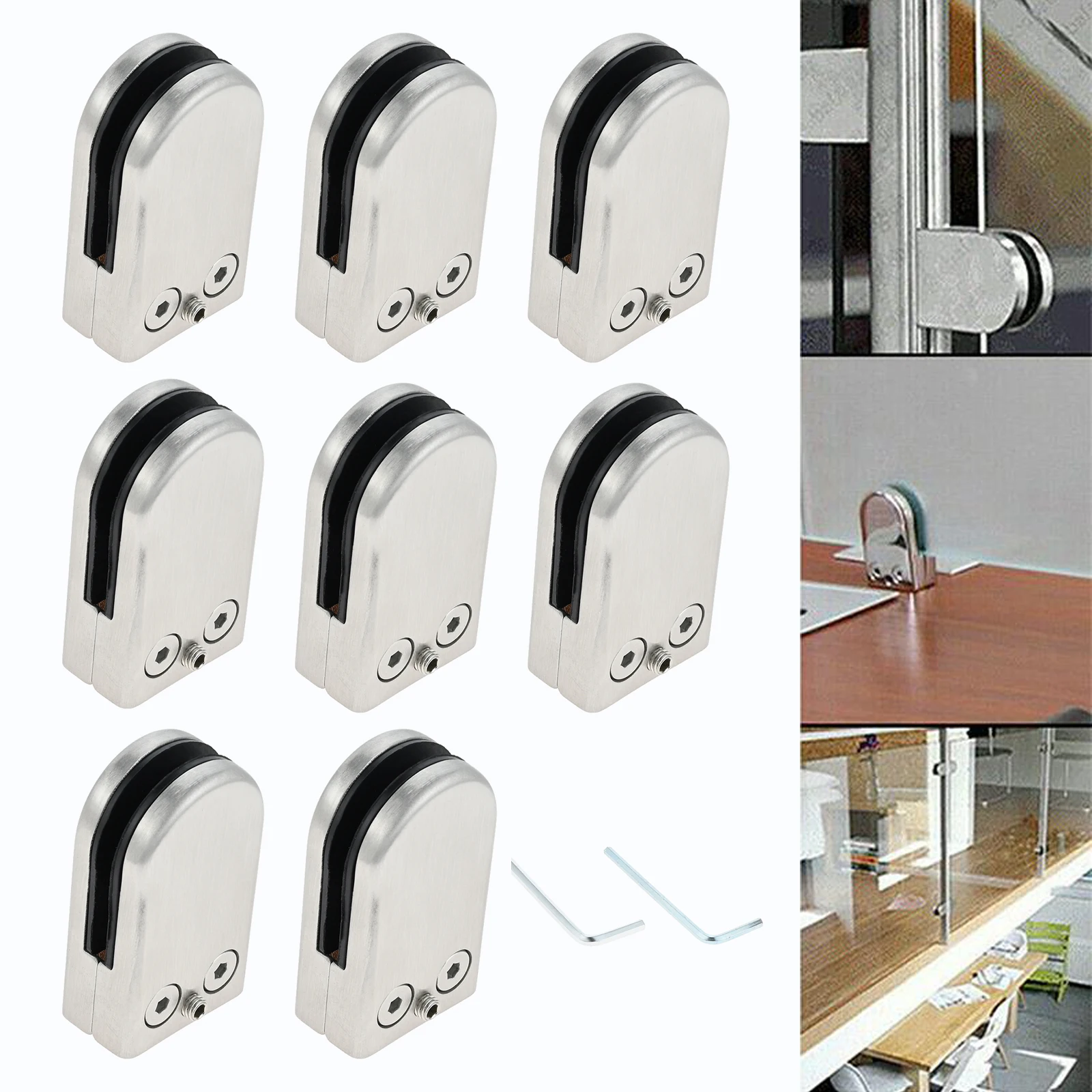 Braçadeiras de Vidro para Corrimão Escada Clipe Polido Semicírculo Plana s m l 612 mm Pcs 16 Pcs Aço Inoxidável 304