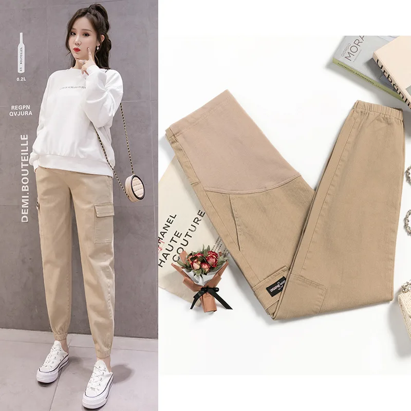 

Nursing Maternity Pants Cotton For Pregnant Women Trousers Military Sweatpants High Waist Pocket Pregnancy Pants Streetwear
