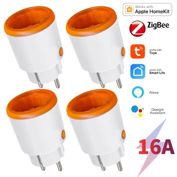 Tuya Zigbee 3.0 Smart Plug 16A EU Outlet Energy Monitor Child Lock Socket Remote Control Work with Alexa Google Home Homekit