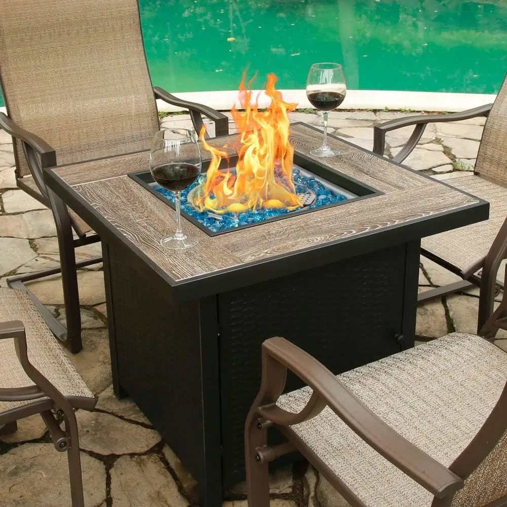 Propane Gas Pit Table, Square Gas Pit with Fire-resistant Glass, Suitable for Outdoor Use, 30 Inch, 50000 BTU