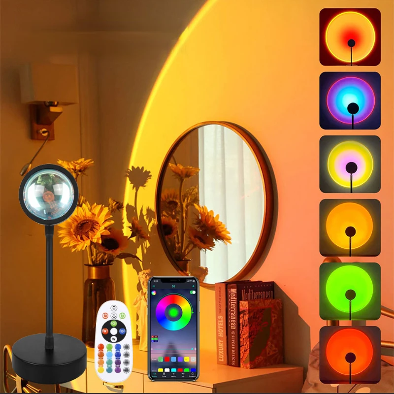 Bluetooth Sunset Lamp Photography lights Projector 16 Colors Led Night