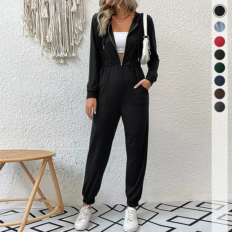 Women Hoodie Jumpsuit Pockets Sweatpants Sport Sweatsuit Zipper Jacket Elastic Waistband Pants One Piece Outfits Tracksuit Set men s rompers animal crane fun streetwear full body custom jumpsuit oversized women clothes zipper tracksuit dropship wholesale