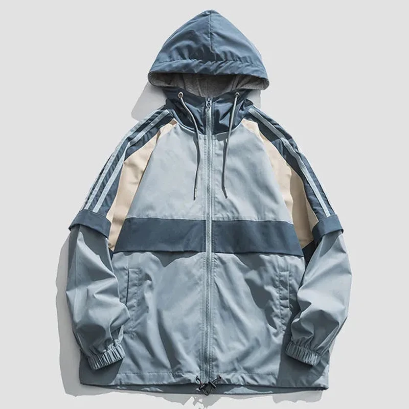 Giacca causale da uomo High Street Hip Hop Colorblock Patchwork Felpa con cappuccio allentata Stile Haruku Cappotto unisex con cerniera Inverno893_voghion.com