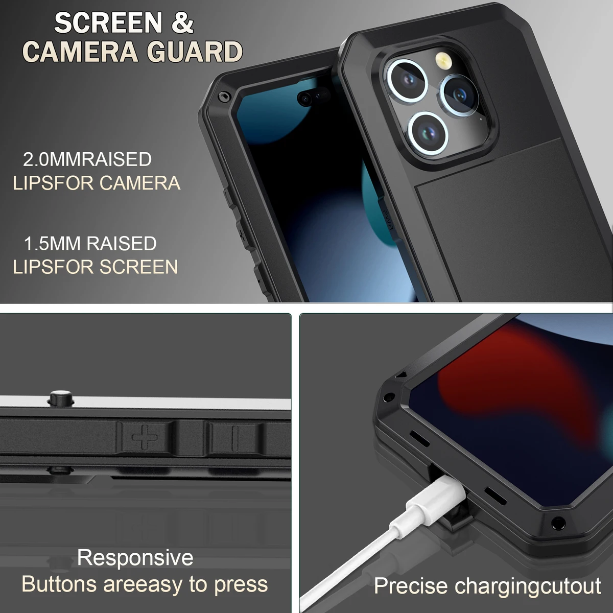 New Metal Heavy Duty Anti-Slip Sturdy Drop Resistant 360 Degree Full Protection Case for IPhone16 15 Xs Max 11 12 13 14 Series — view 4