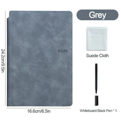 Portable A5 Leather Erasable Whiteboard Notebook and Memo Pad (Grey)