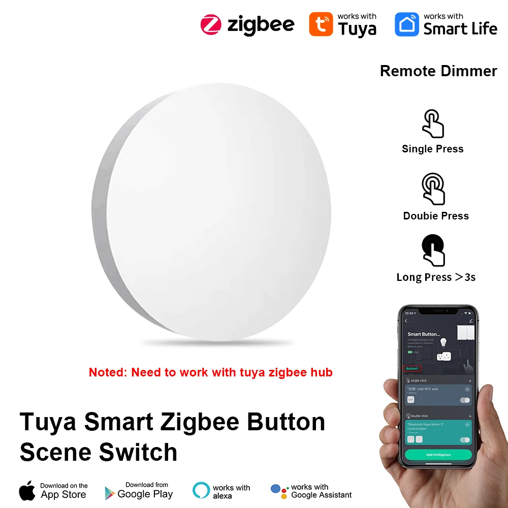 Smart Zigbee Button Scene Switch Voice Control Tuya Wireless Button Smart Life A