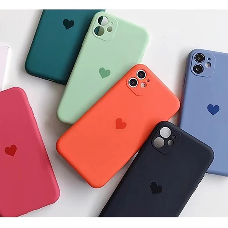 Однотонный Модный чехол для телефона с любовным сердцем iPhone 12 11 Pro Max XR X XS 7/8 Plus