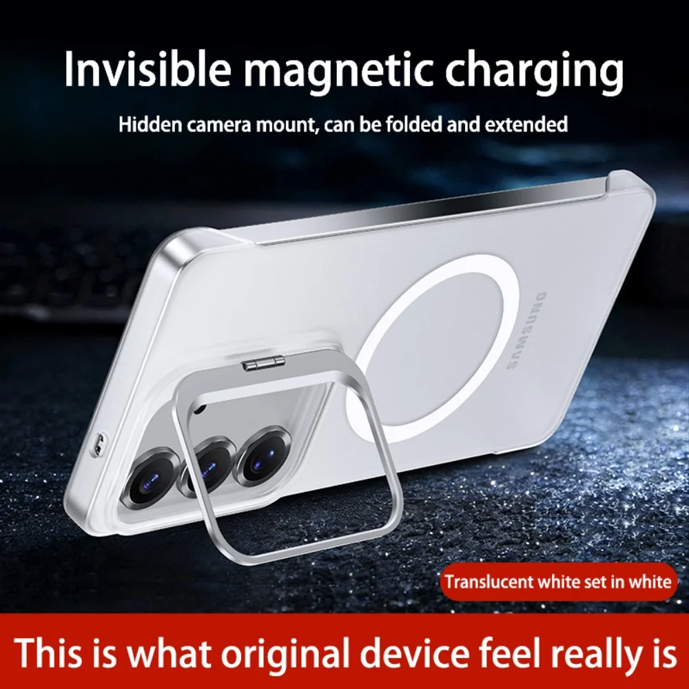 Slim Frameless Clear Magnetic Case with Foldable Camera Stand