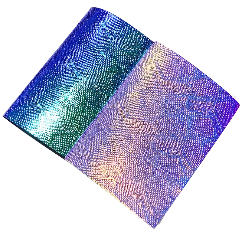 

Iridescent Holographic Snakeskin Soft Shiny Leather PU Synthetic Leather Fabric Roll For DIY Making Handbag Sofa Crafts