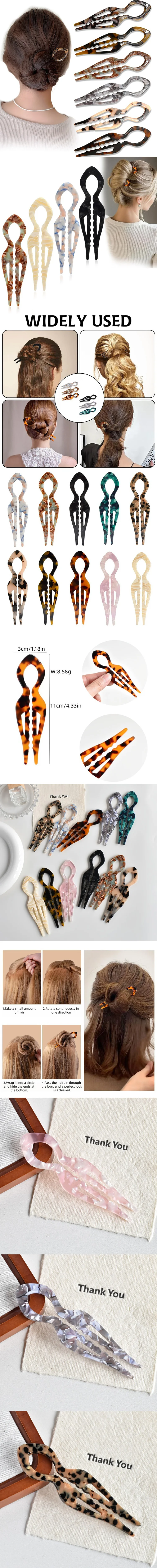 Lazy Bun Hair Pin Fish Tail Twist Hairpin French Acrylic U Shaped Hair Stick Girl Hair Sticks Accessories FZAN04