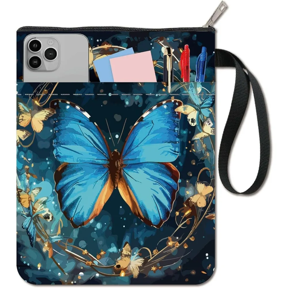 Butterfly Book Covers Vintage Book Sleeve Blue Protector For Paperbacks Washable Fabric Cloth Cover Zipper