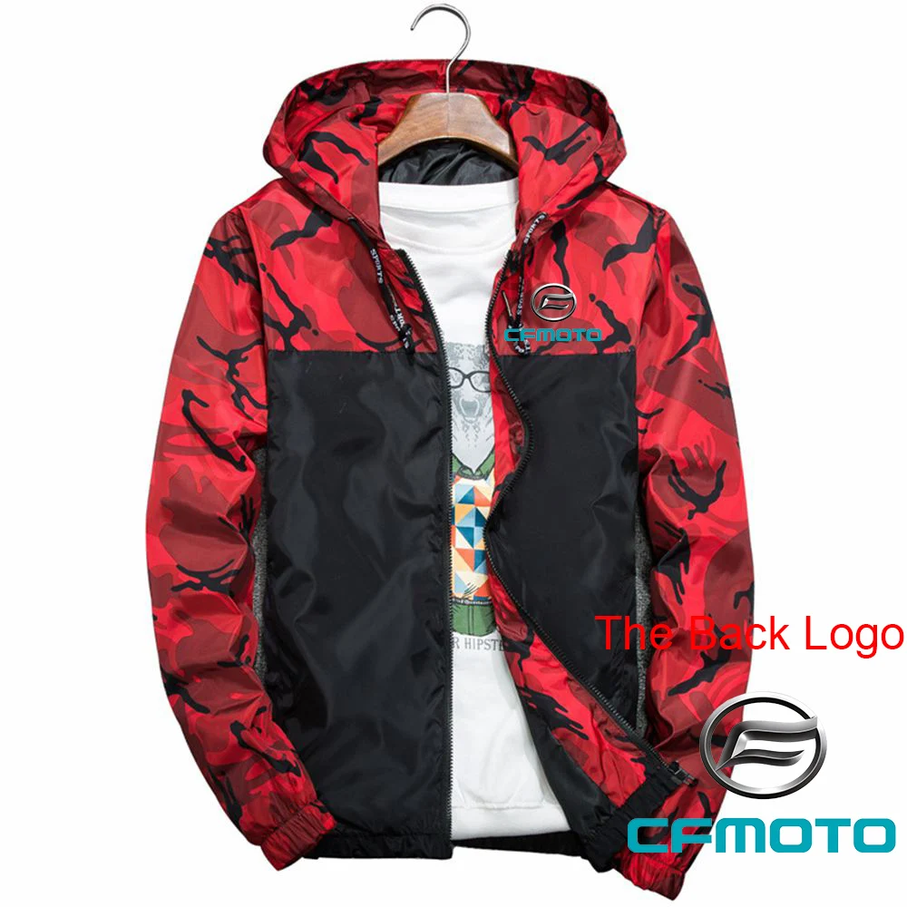2023 Spring Autumn Cfmoto Logo Print Classic Hooded Patchwork Camouflage Jackets Men's Popular Zipper Cardigan Comfortable Coats