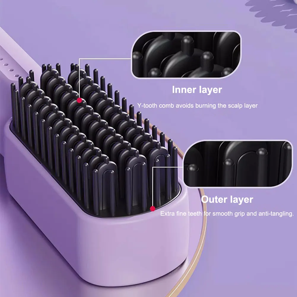 Cordless Electric Hot Comb Rechargeable Portable Straightening Brush Anti-Scald Hair Straightener Comb 3 Temp Settings for Women 5