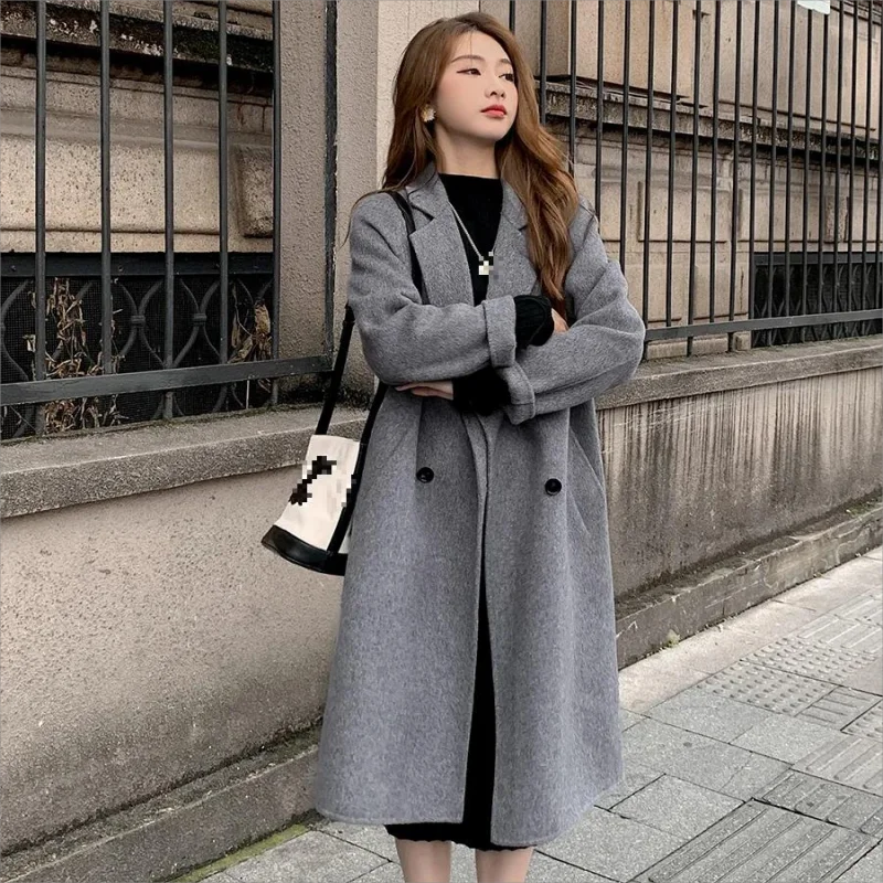 

Fashion Double-Sided Cashmere Blends Coat Women 2023 Autumn Winter New Korean Loose Mid-Length Jacket Ladies Overcoat