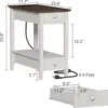 Farmhouse End Tables Living Room Set of 2, Narrow Side Table with Charging Station, White Sofa Bedside 3