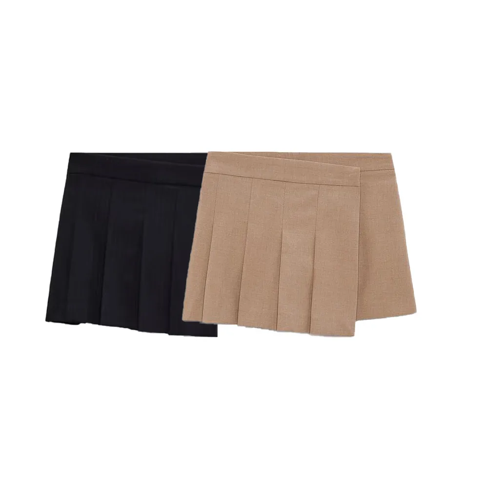 

Zach AiIsa new women's fashion temperament design sense high-quality wide pleated asymmetric casual mid-waist skirt pants