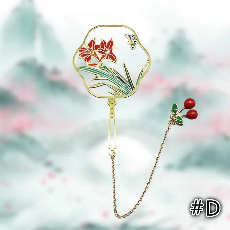 Metal Round Fan Bookmark Chinese Retro Color Drip Oil Tassel Round Fan Bookmark Student Supplies Retro Bookmark Gift