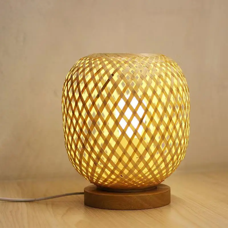 

Hand-woven Bamboo Table Lamp Living Room Bedroom Light Night Desk Lights Wood Art Decoration