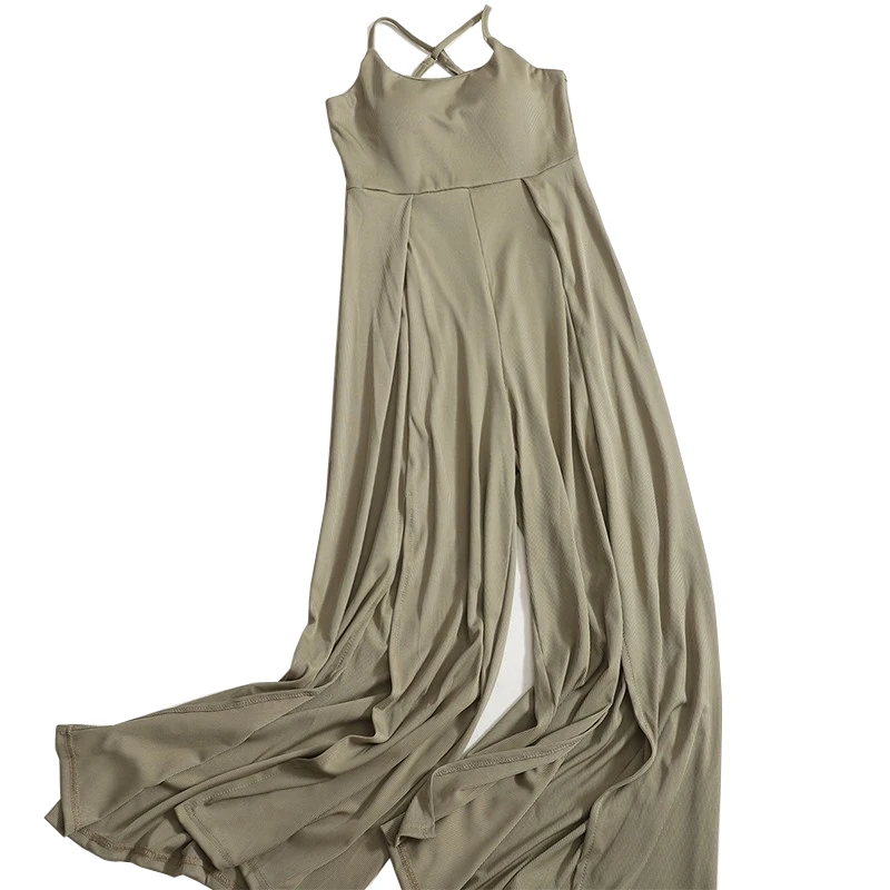 

Женский комбинезон с широкими штанинами, однотонный пикантный комбинезон на подтяжках с открытой спиной и разрезом, весна-лето