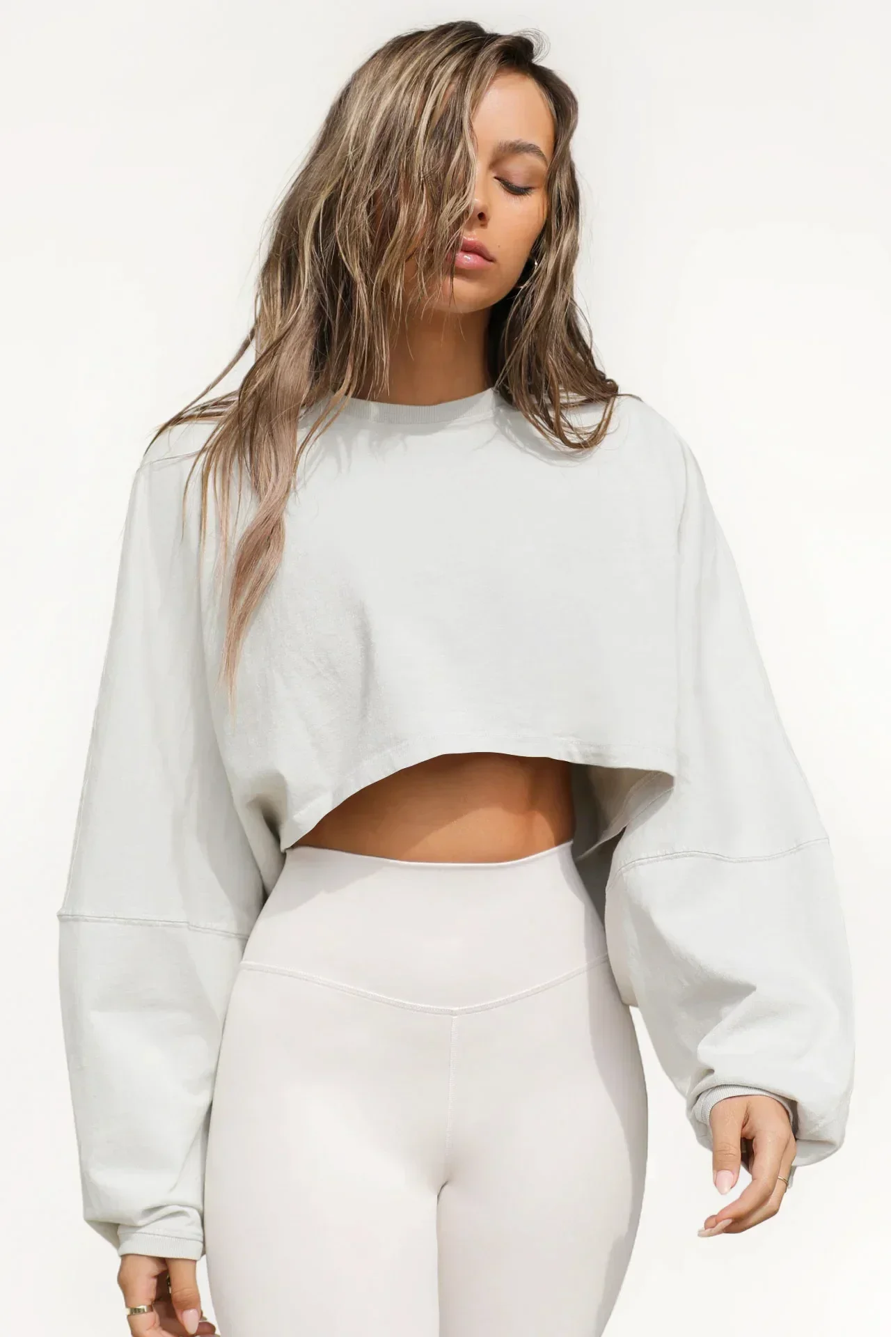 Y2k Women Round Neck Casual Sweatshirt Sport Coat Pullover Harajuku Solid Long Sleeve Crop Feminino  Top Oversized Short Jacket