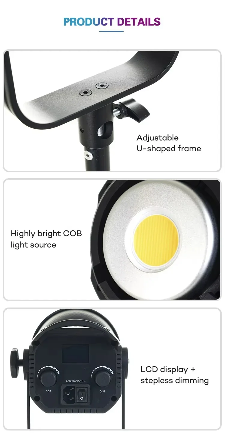 YJBEI CL300Bi 300W Highlight LED Bowens Mount Photography Light for Live Streami