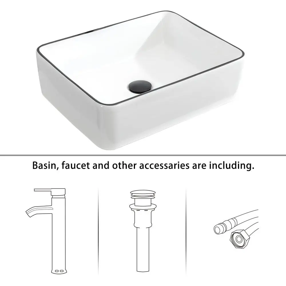 28" Floating Bathroom Vanity Cabinet with Two-Tiers Shelves Black Line Sink Kit Wall-Mounted Rectangle Ceramic Faucet Included 4