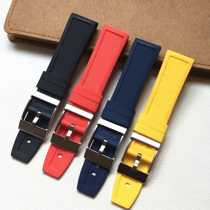 

22mm 24mm Black Blue Red Yellow Soft Nature Rubber Watch band Watchband For Breitling strap Navitimer Avenger Bracelet Belt