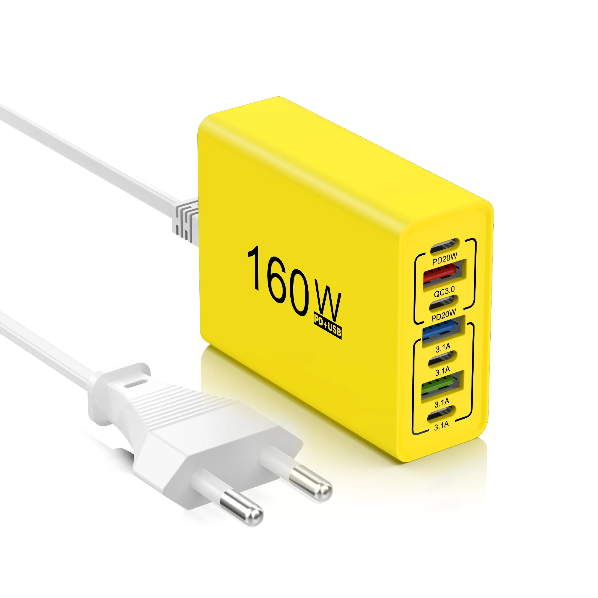 160W 7ポートUSB充電器 USB Type-C 壁掛け充電アダプター Xiaomi iPhone Samsung POCO対応 EU/USプラグ USB PD トラベル充電器 ソケット
