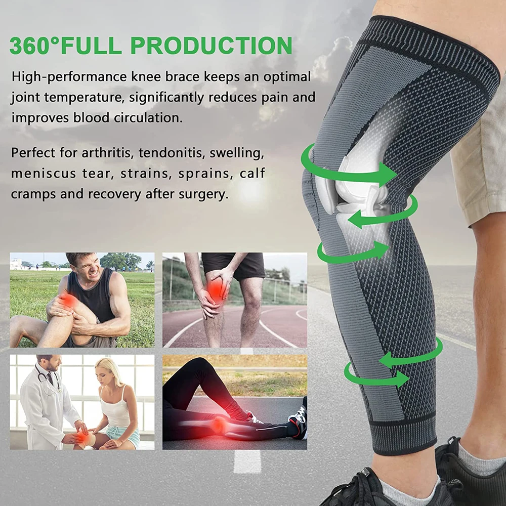 Compression Knee Brace Fashion Anti-slip Elasticity Long Knee Protector Leg Sleeve Calf Knee Support Full Leg Warm Sport Kneepads