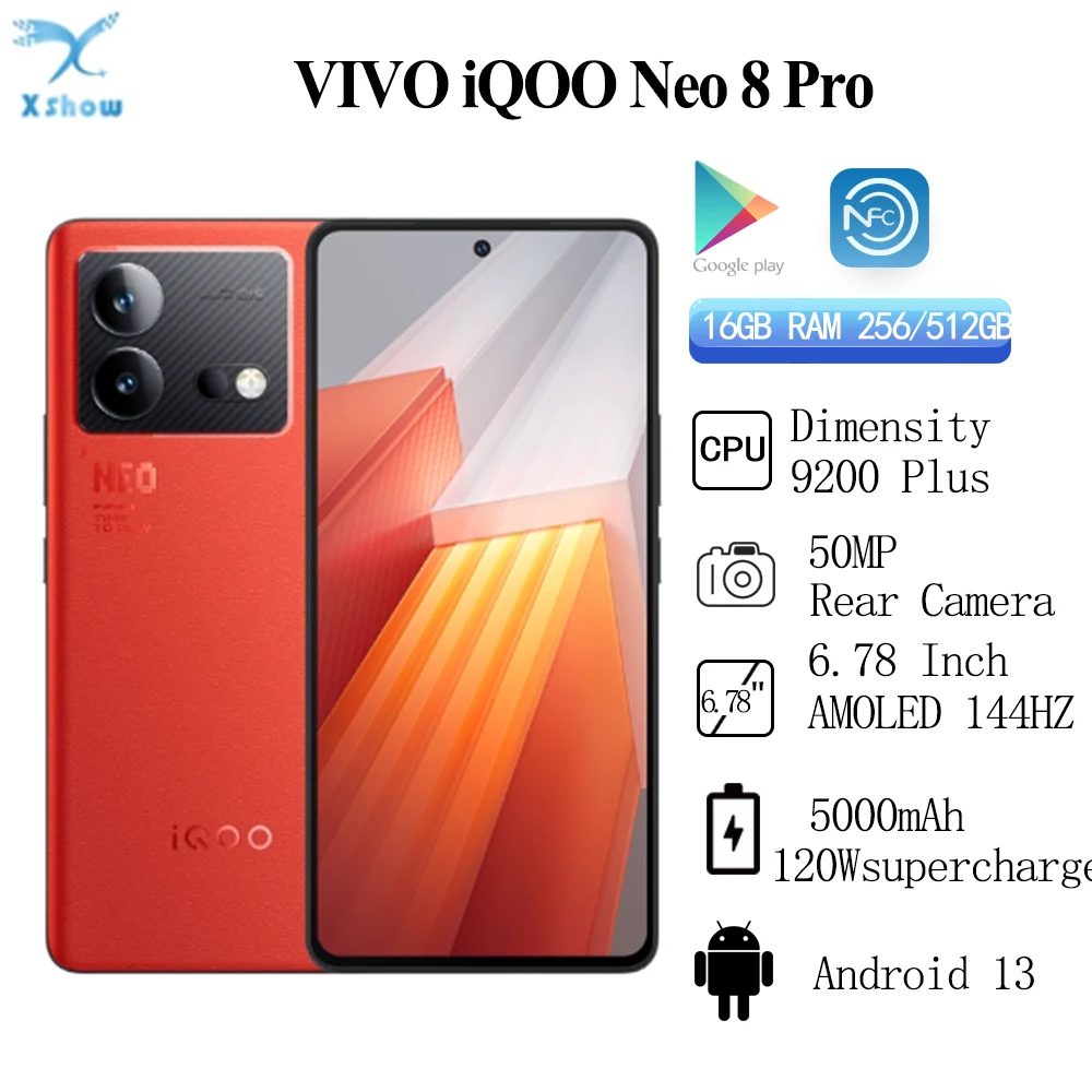 Original VIVO iQOO Neo 8 Pro 5G Dimensity 9200 Plus 50MP Main 