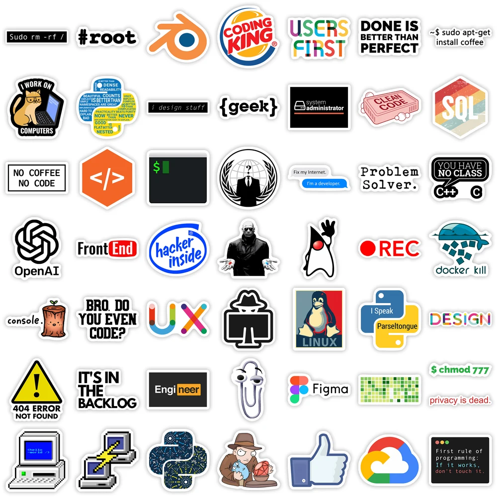 Geek-Themed Waterproof Programming Stickers for Laptops, Luggage, and Phones