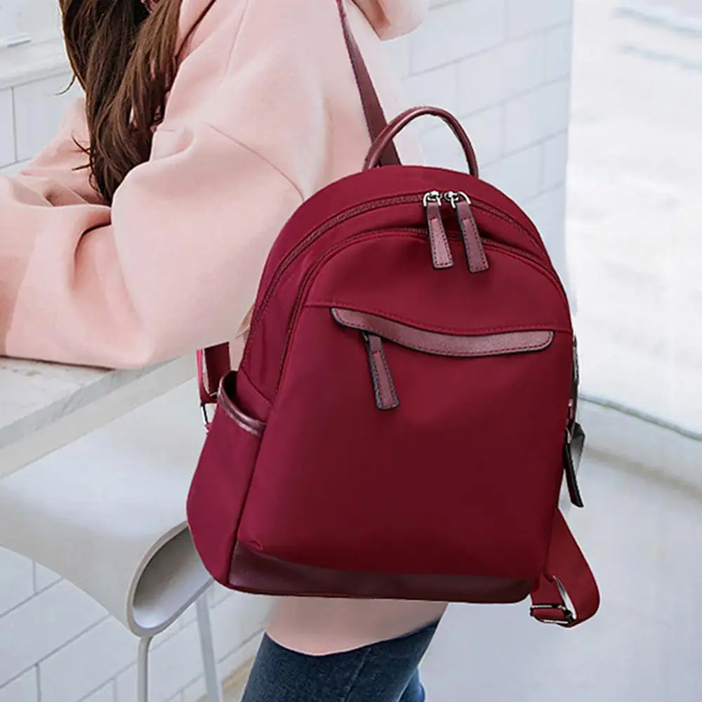 

Women Waterproof Solid Color Zipper Backpack Schoolbag Pack with Earphone Jack