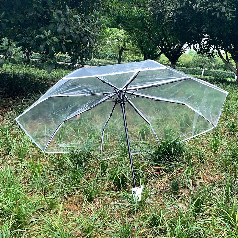 Transparent Foldable Automatic Umbrella For Women Windproof Outdoor Travel Rain Three fold Umbrellas