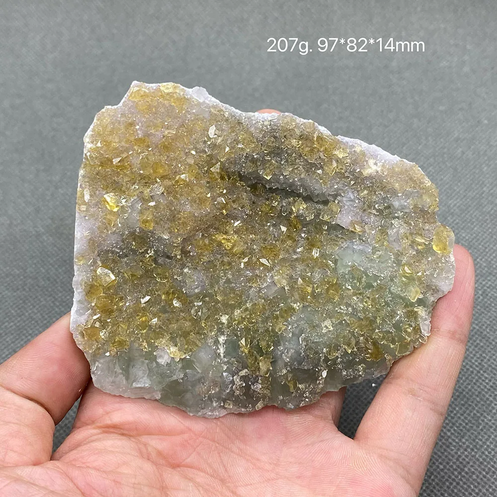 100% natural yellow Barite and green fluorite intergrowth crystal raw stone ore sample origin Fujian Province, China
