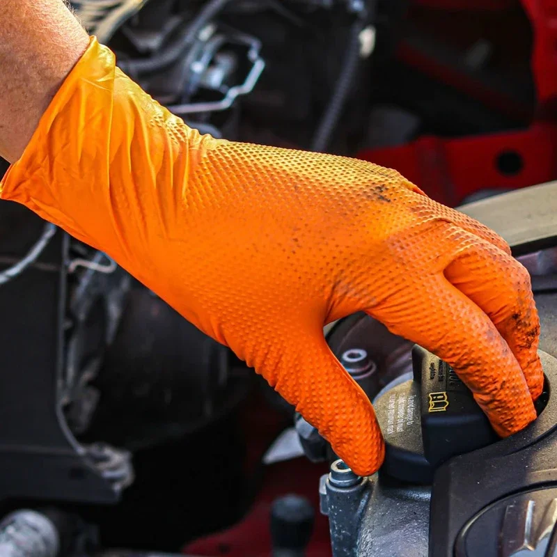 Heavy Duty Non-slip Nitrile Gloves Multifunctional Diamond Textured Grip 50pcs for Car Repair Mechanic Safety Work