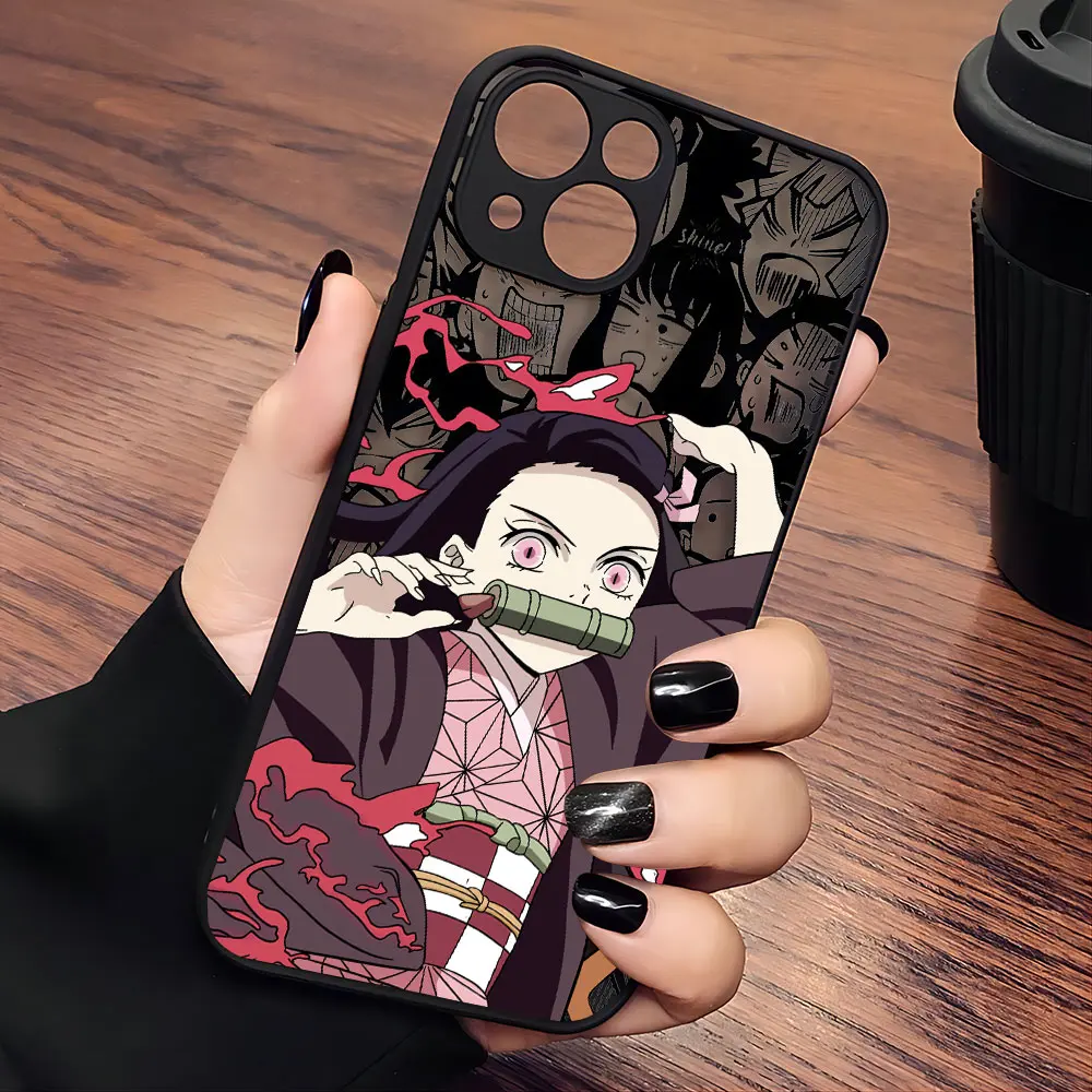 thumbnail image 1 of Funda de teléfono negra con dibujos animados de Japón, carcasa trasera transparente mate para iPhone 15, 14, 13, 12, 11, Mini Pro Max, XR, XSMax, 7, 8 Plus, 1 of 4