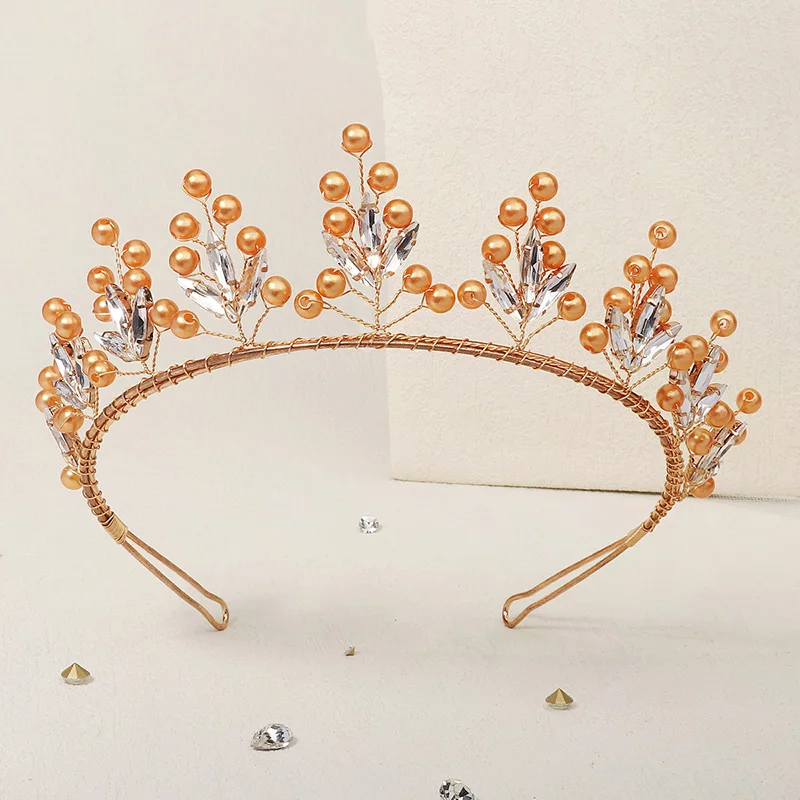 Bridal Hair Accessories Wedding Crown Headband Crystal Gold Color Pearl Tiaras and Crowns for Women Hair Jewelry Party Gift