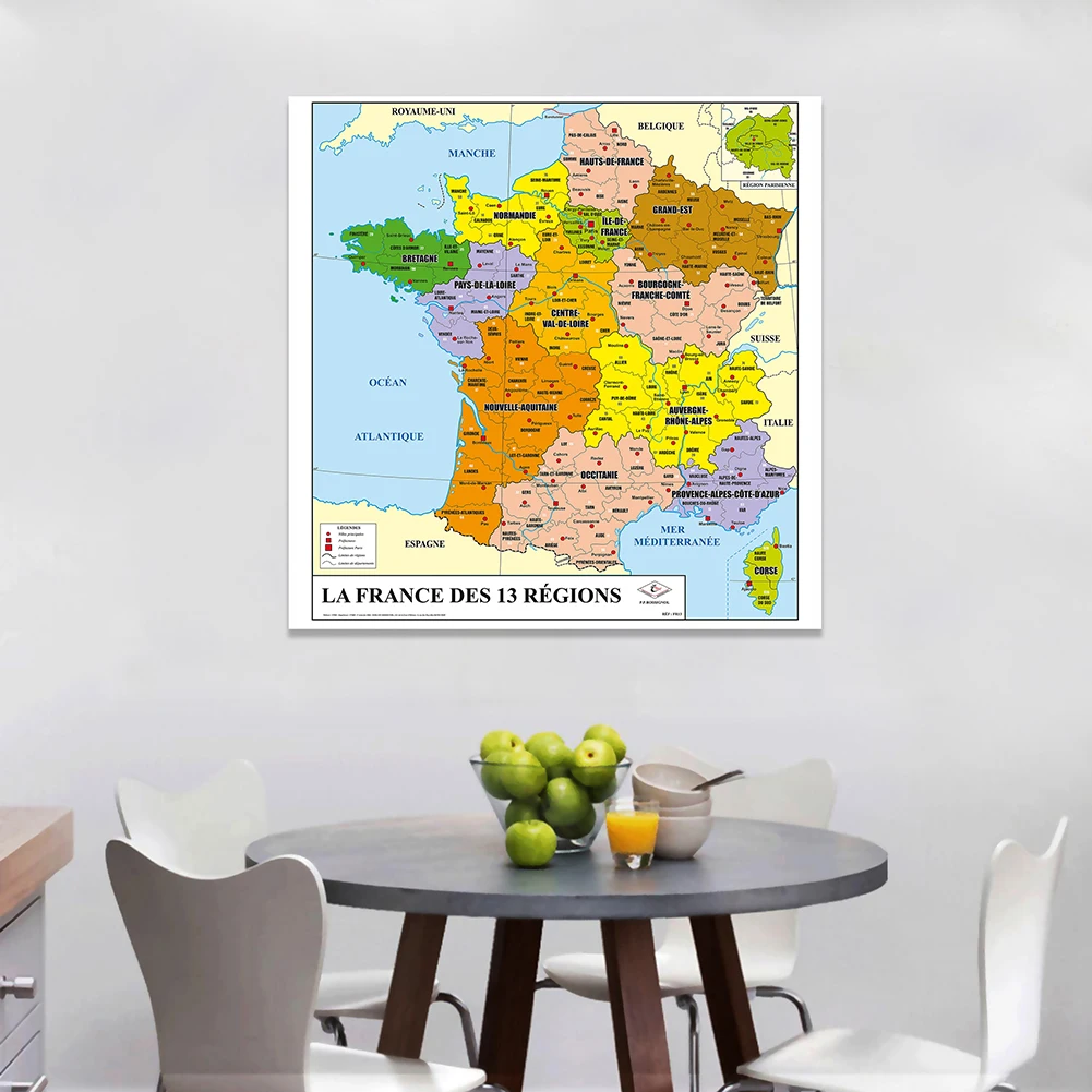 90*90cm Political Map of The France In French Non-woven Canvas Painting Wall Poster Prints Classroom Home Decor School Supplies world map poster