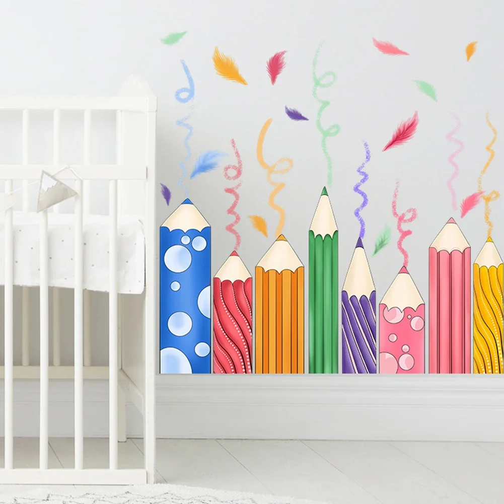 Cartoon Rainbow Crayon Wall Stickers Kids Room Bedroom Background Decoration Wallpapers Home Decor Self Stickers Nursery Decals