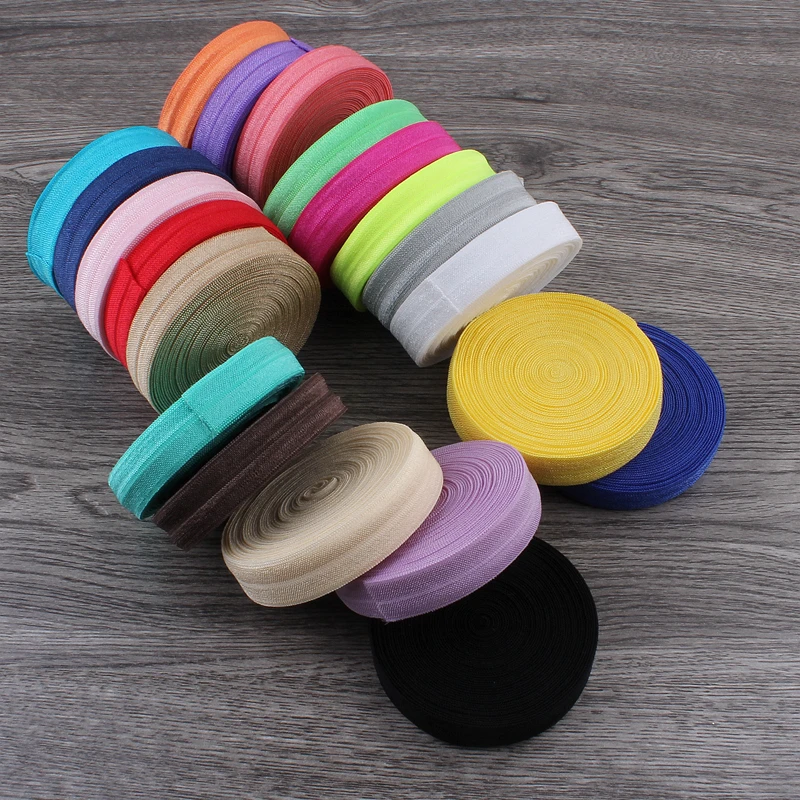 5/8" (15mm) 20colors Shiny Solid Fold Over Elastic Ribbon FOE 120yards/lot for Elastic Headbands Hair Ties Hairbow