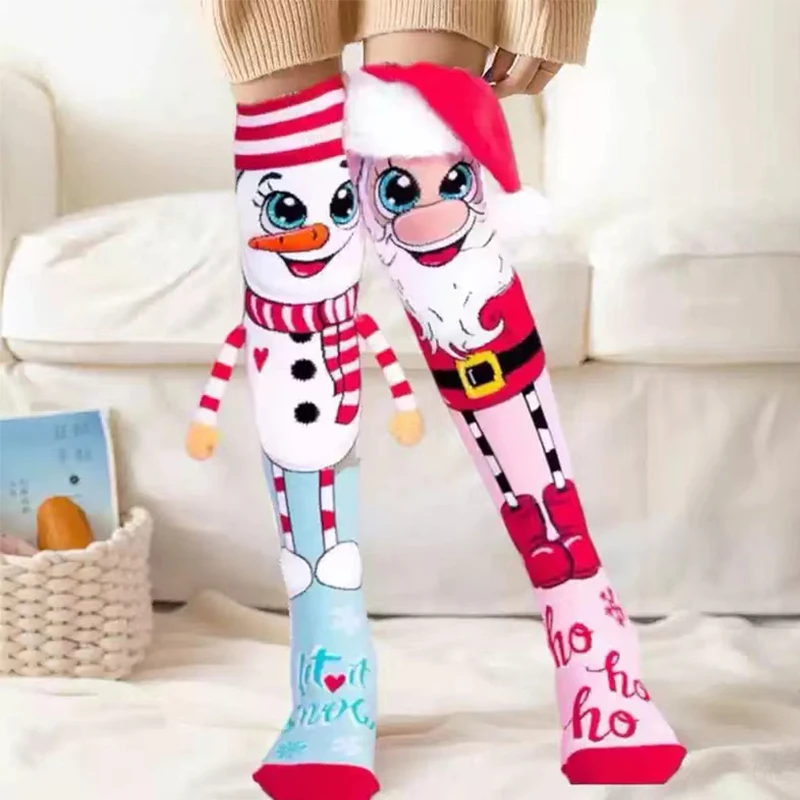 Fun Christmas Socks Santa and Snowman Novelty Women's Cozy Slipper Socks For Girls Women Fluffy