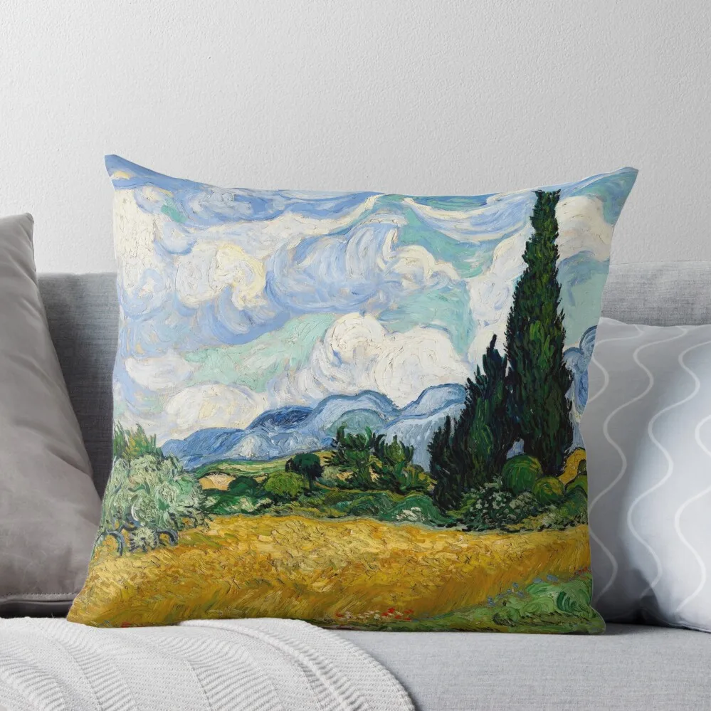 

Wheat Field with Cypresses by Vincent van Gogh Throw Pillow Cushion Cover Set Cushions